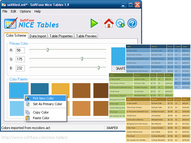 SoftFuse Nice Tables Screenshot